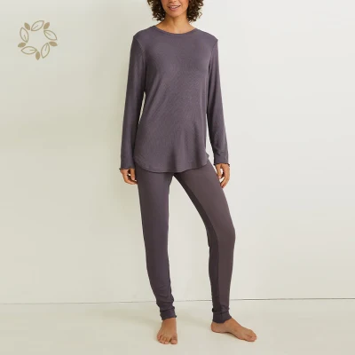 Pyjamas côtelés en coton de bambou biologique Vêtements de nuit écologiques pour femmes Vêtements de salon durables Pyjamas pour femmes costumes de couchage