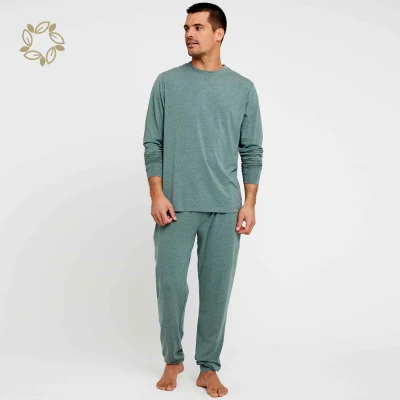 Vêtements de détente à manches longues en bambou biologique pour hommes Vêtements de nuit écologiques Ensembles de pyjama de vêtements de nuit biologiques Homme Homewear Pyjama Ensemble de salon durable