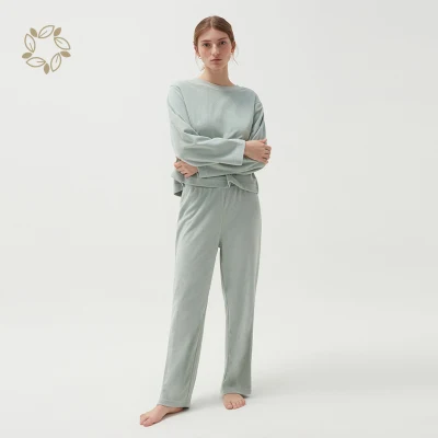 Pyjamas en velours de coton biologique pour femmes Vêtements de nuit durables en velours de bambou pour femmes Vêtements de nuit écologiques pour femmes