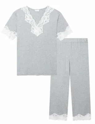 Lady's pyjamas doux en tissu viscose pyjamas à manches longues en bambou pyjamas haut et pantalon Loungewear